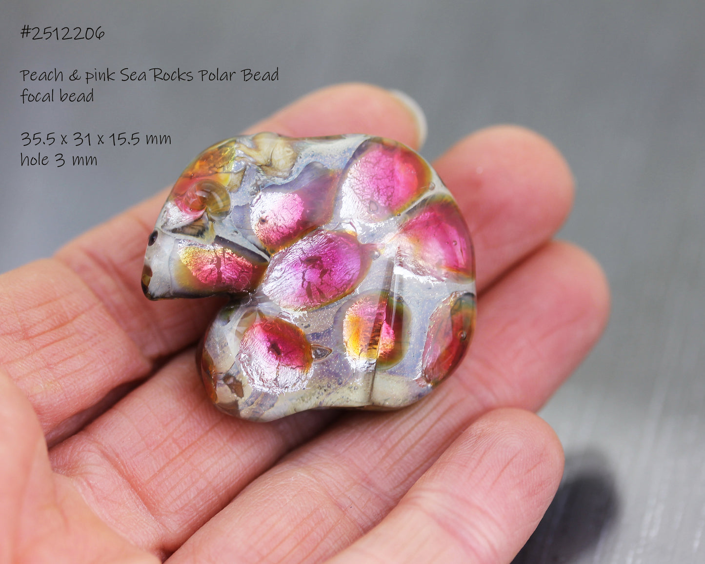 hot pink Sea Rocks Polar Bear Glass Bead #2512251