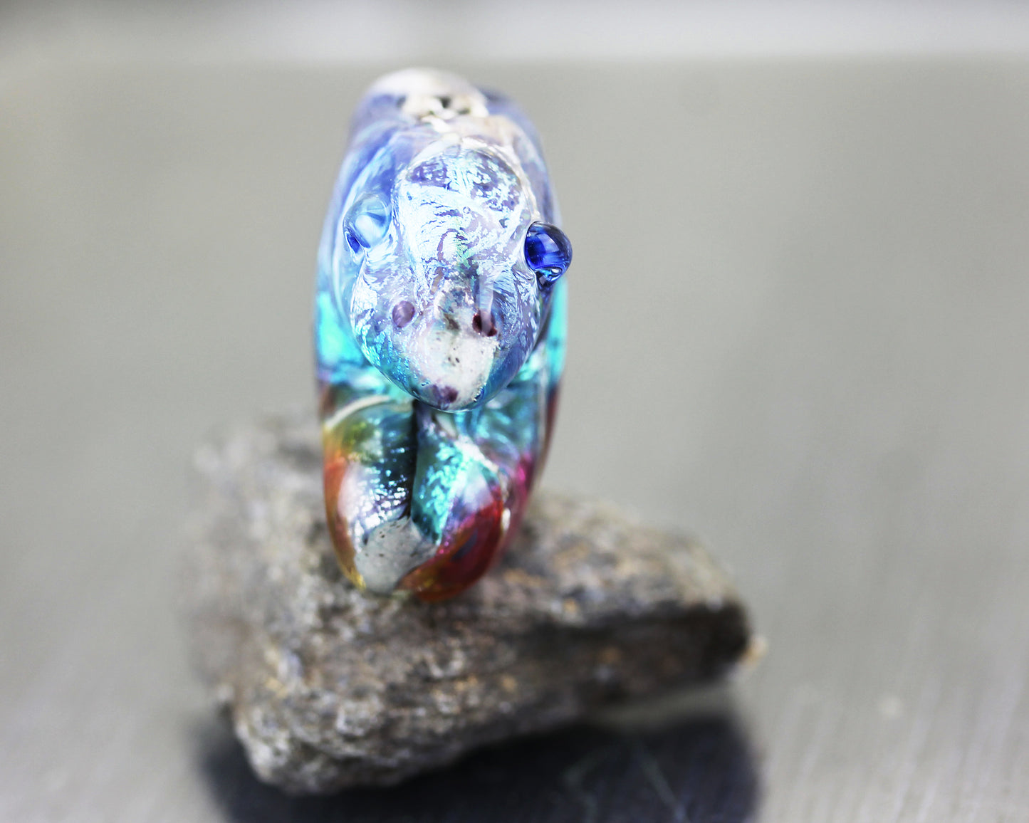 Aqua blue Sea Rocks hollow lampwork glass vessel Bead #2512215