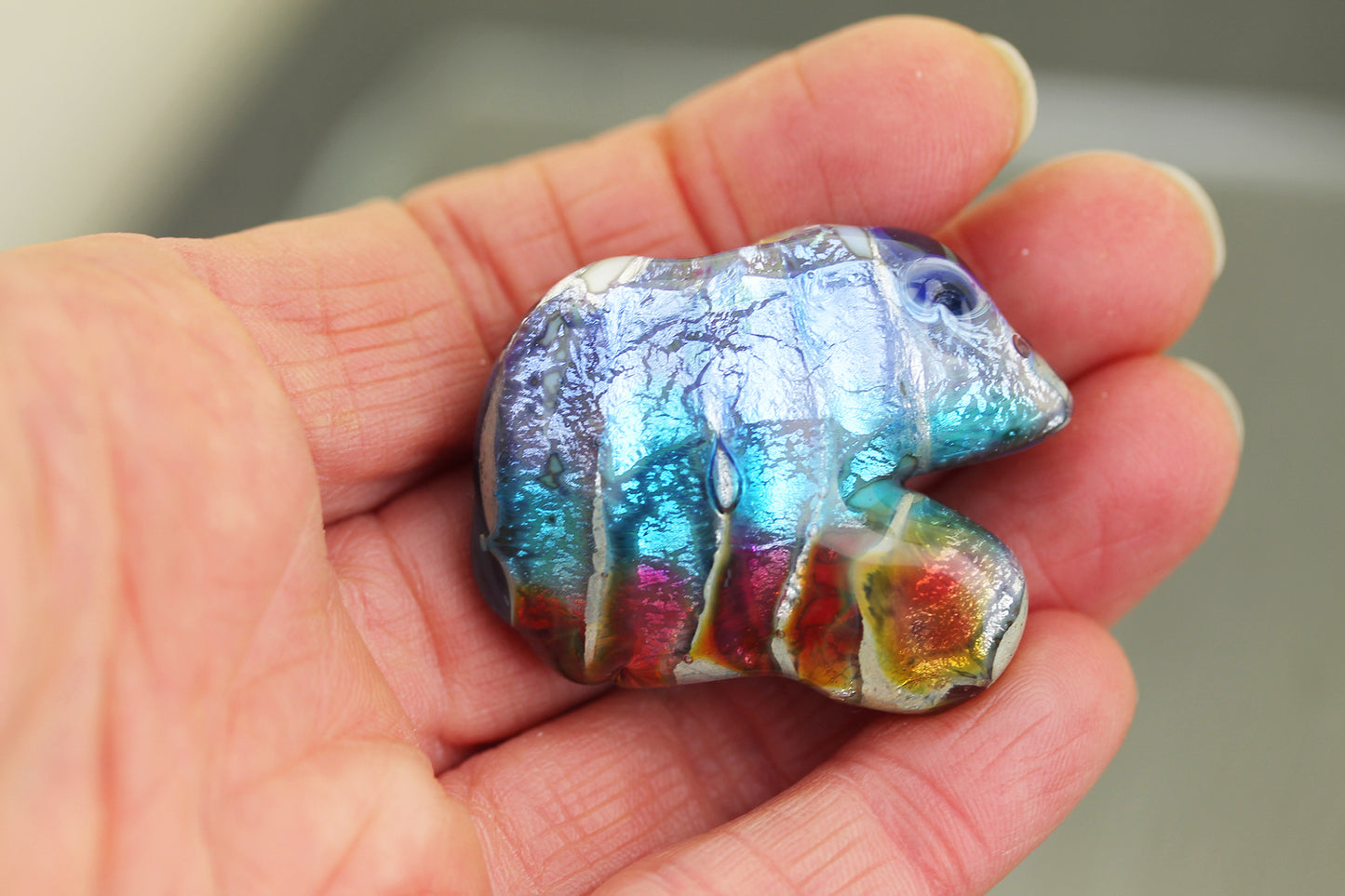 Aqua blue Sea Rocks hollow lampwork glass vessel Bead #2512215