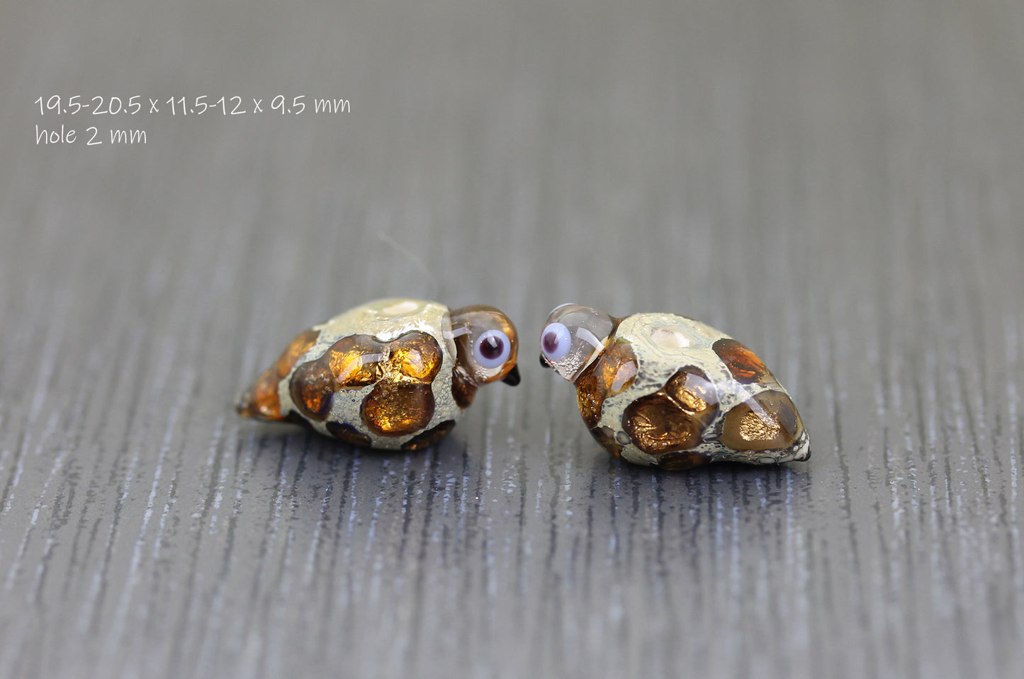 Amber Sea Rocks bird bead pair