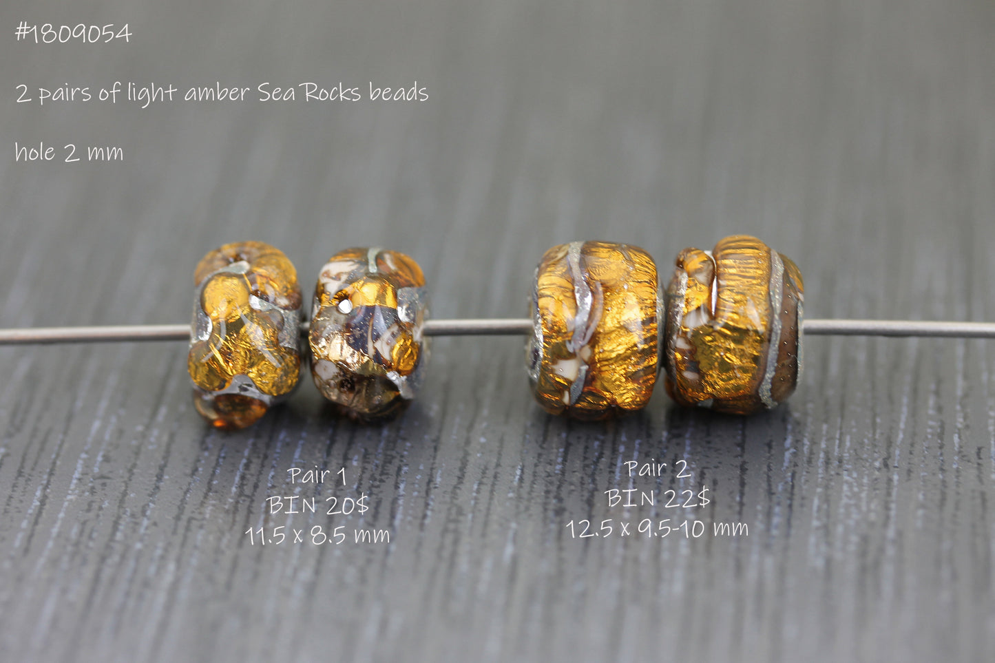 2 pairs of Amber Sea Rocks beads #1809054