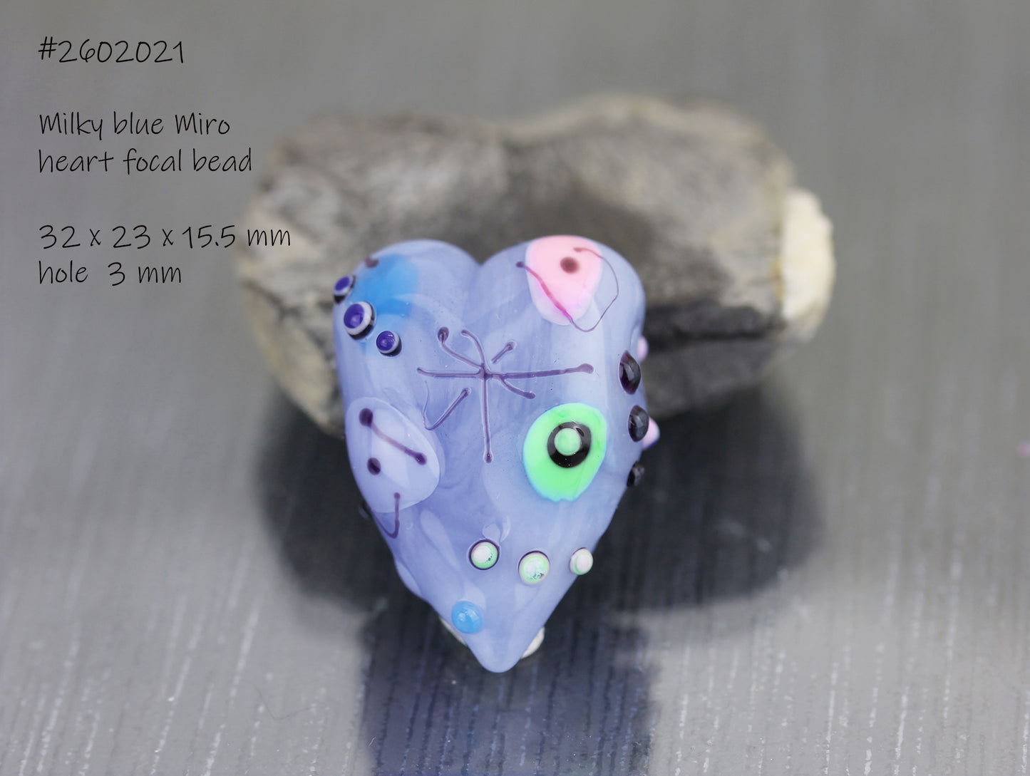 Milky blue Miro heart bead #2602021