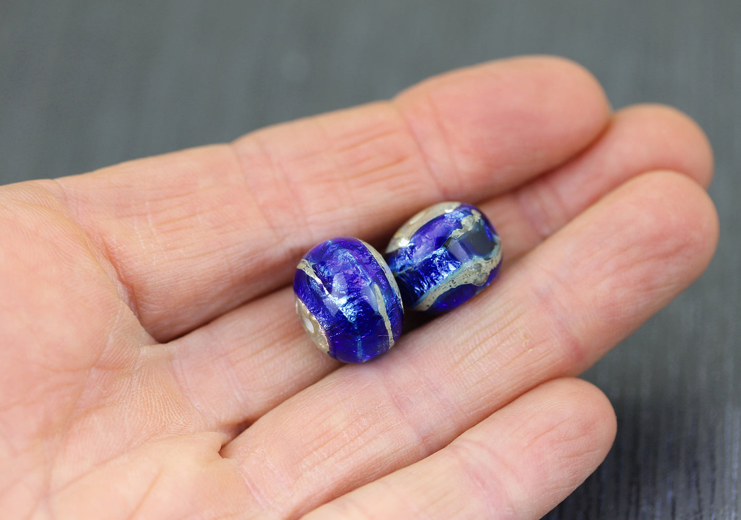 #124054 - Cobalt blue Sea Rocks round bead pair
