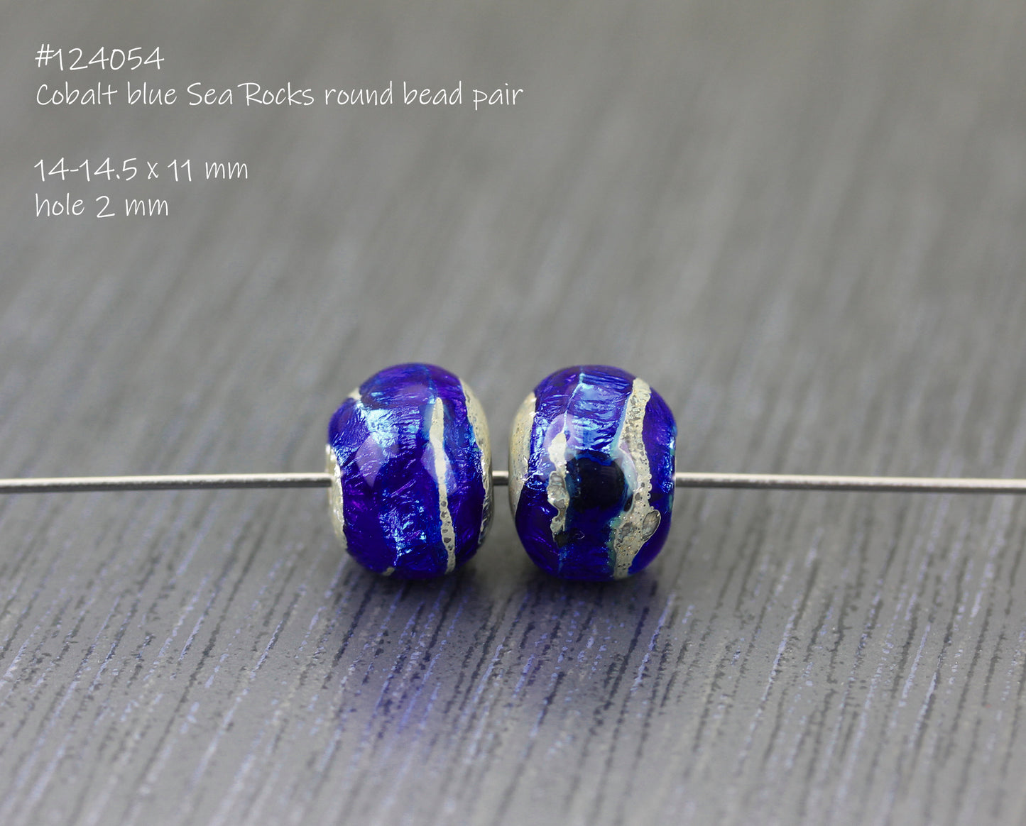 #124054 - Cobalt blue Sea Rocks round bead pair
