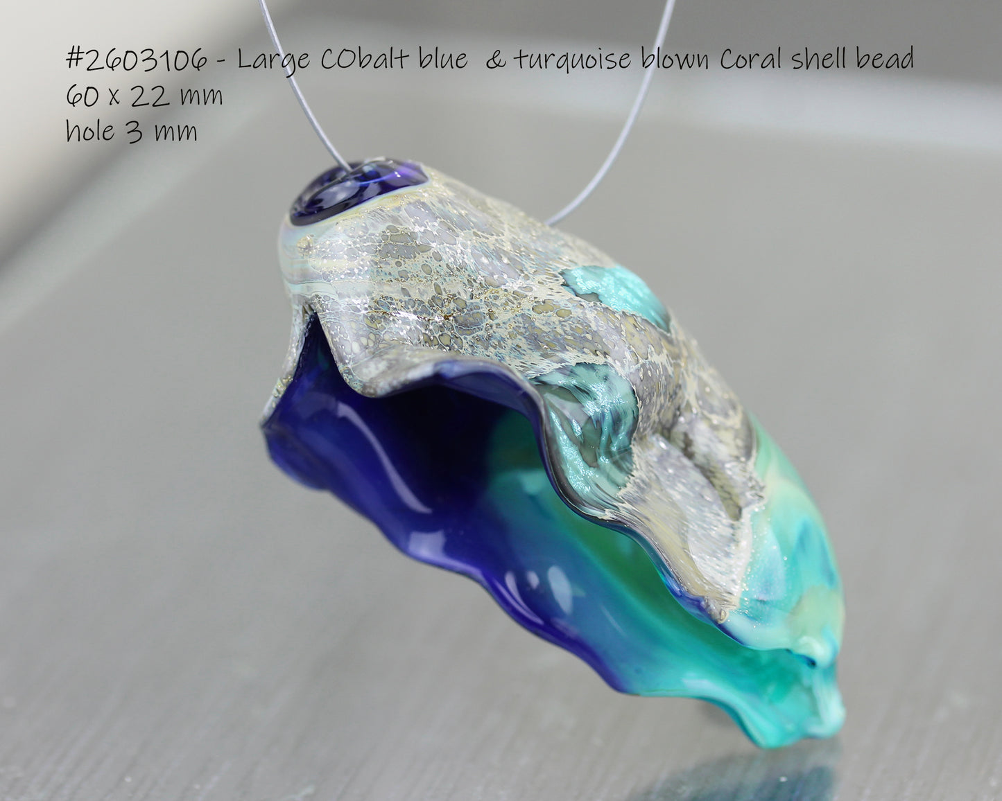 Grande perle soufflée Corail bleue cobalt & turquoise #2603106