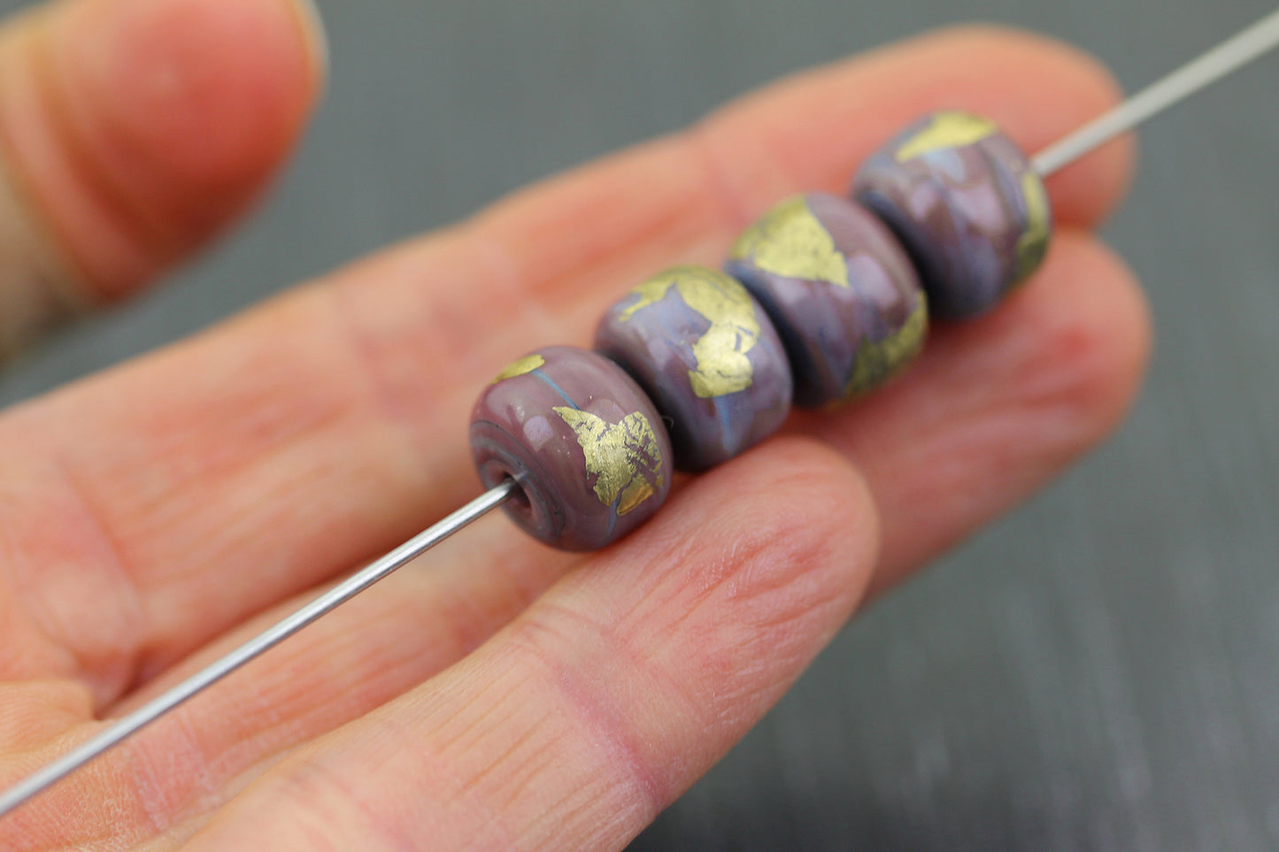 Purple & gold bead pairs