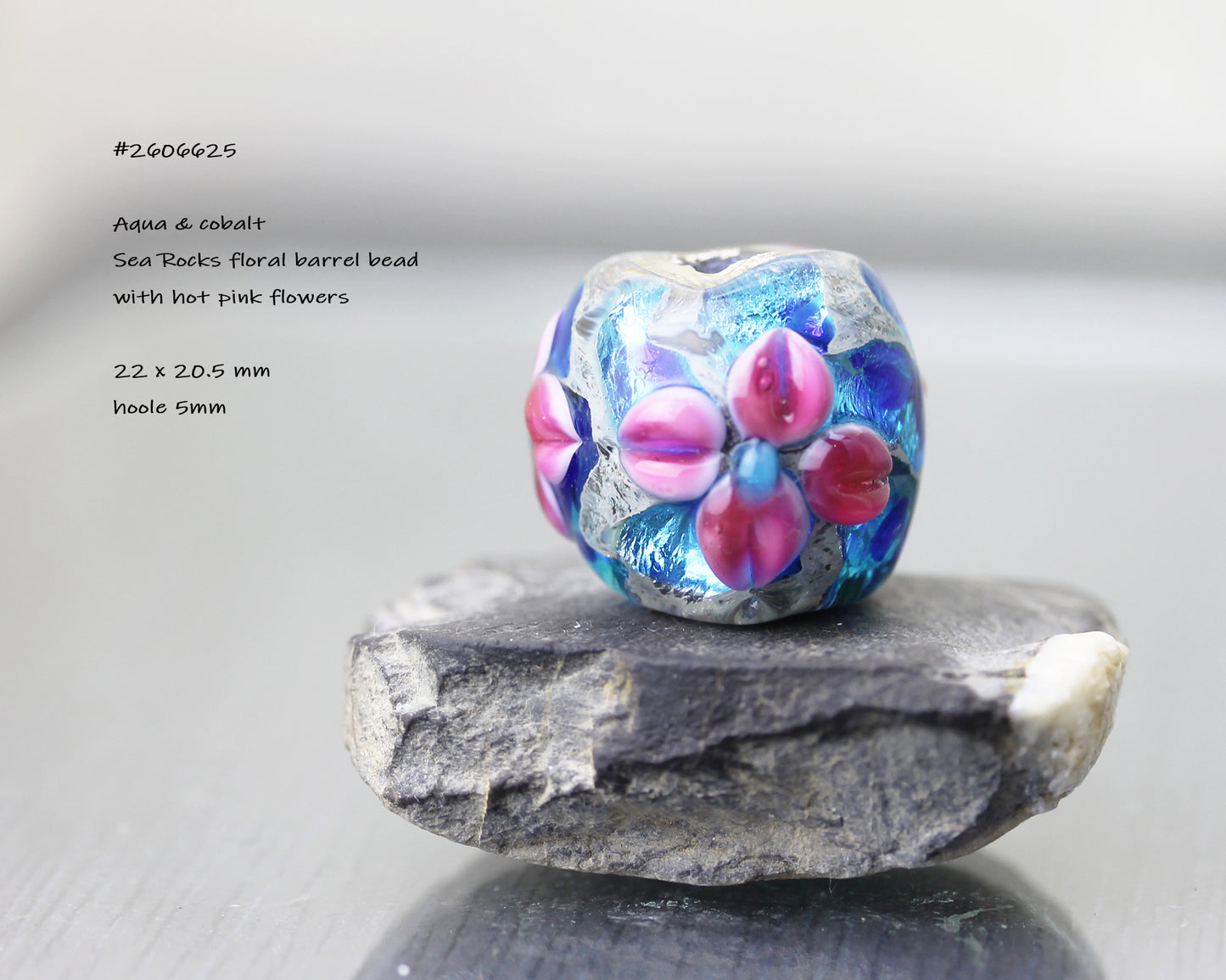 Perle florale à gros trou Sea Rocks turquoise & bleu ciel florale #2606625