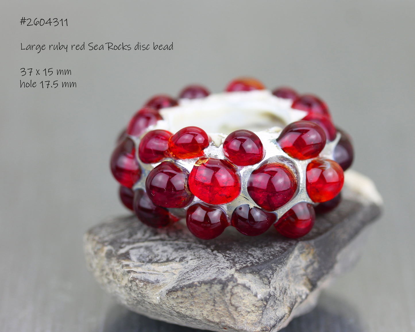 Large ruby red Sea Rocks big hole disc bead #2604311