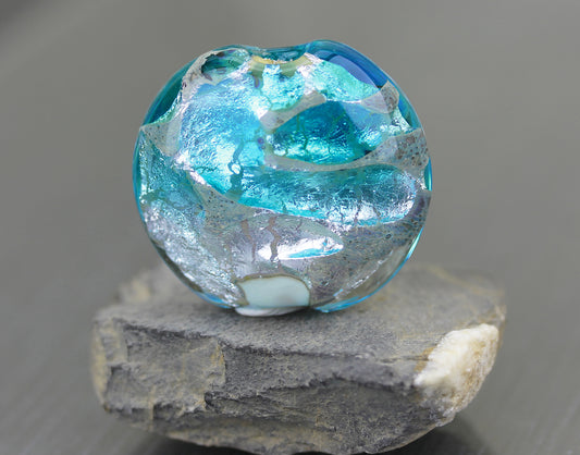 Ombré aqua Sea Rocks lentil focal bead