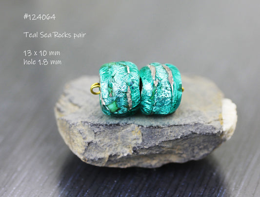 Teal green Sea Rocks bead pair #124064