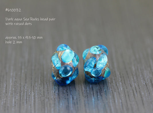 Aqua blue Sea Rocks bead pair  #610032