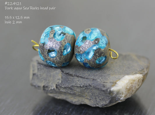 Aqua blue Sea Rocks bead pair  #224121m