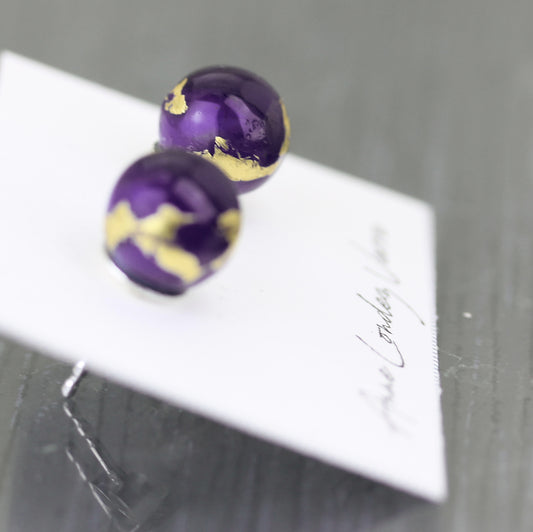 Purple and gold silver stud earrings