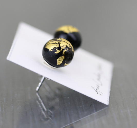 Black and gold silver stud earrings