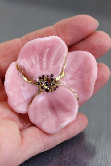 Large Pink & Gold Flower Bead 