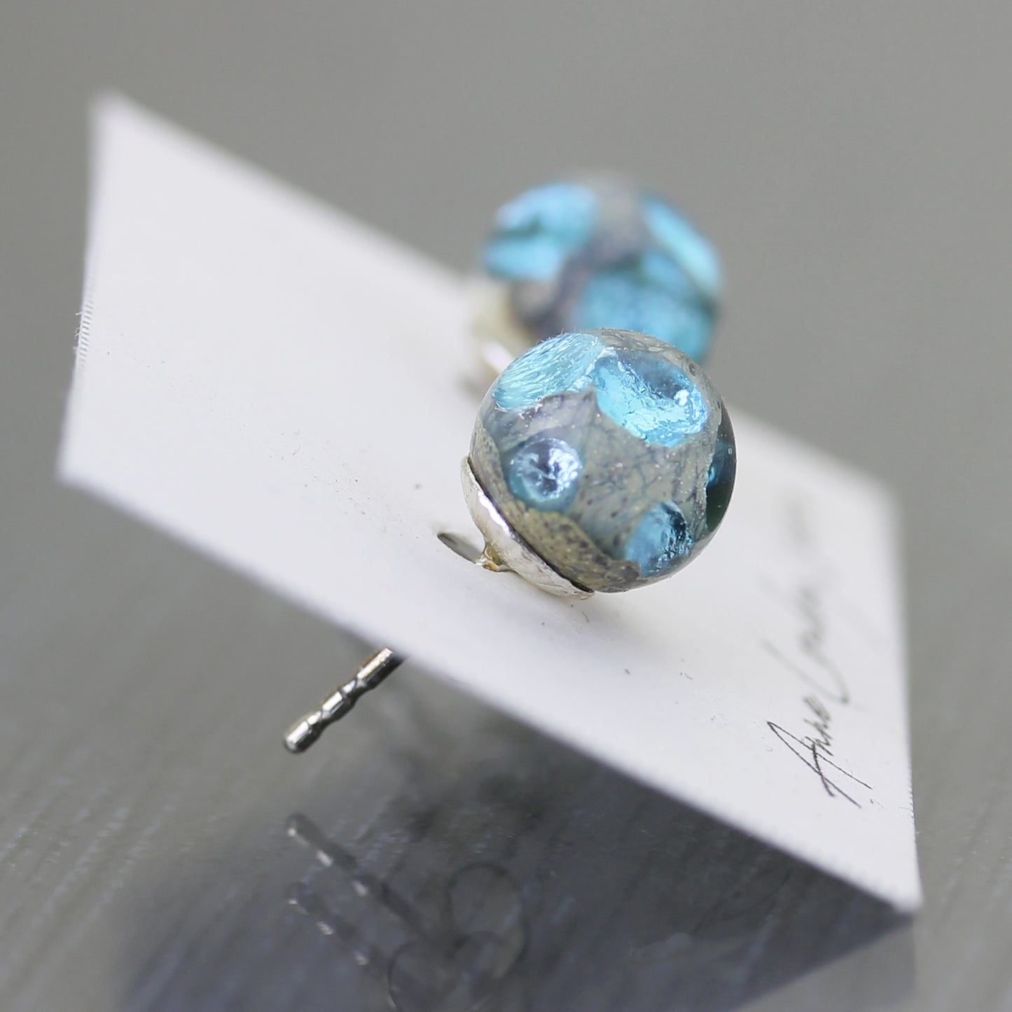 Light Aqua Blue Sea Rocks Stud Earrings