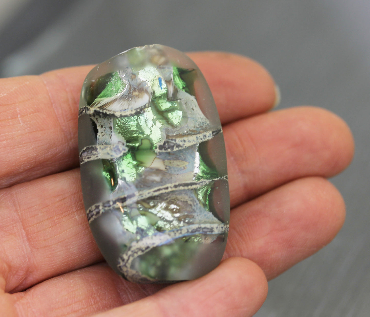 Green Spiral Sea Rocks focal bead by Anne Londez