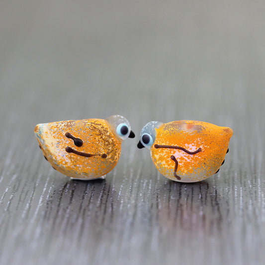 Etched orange mini bird bead pair