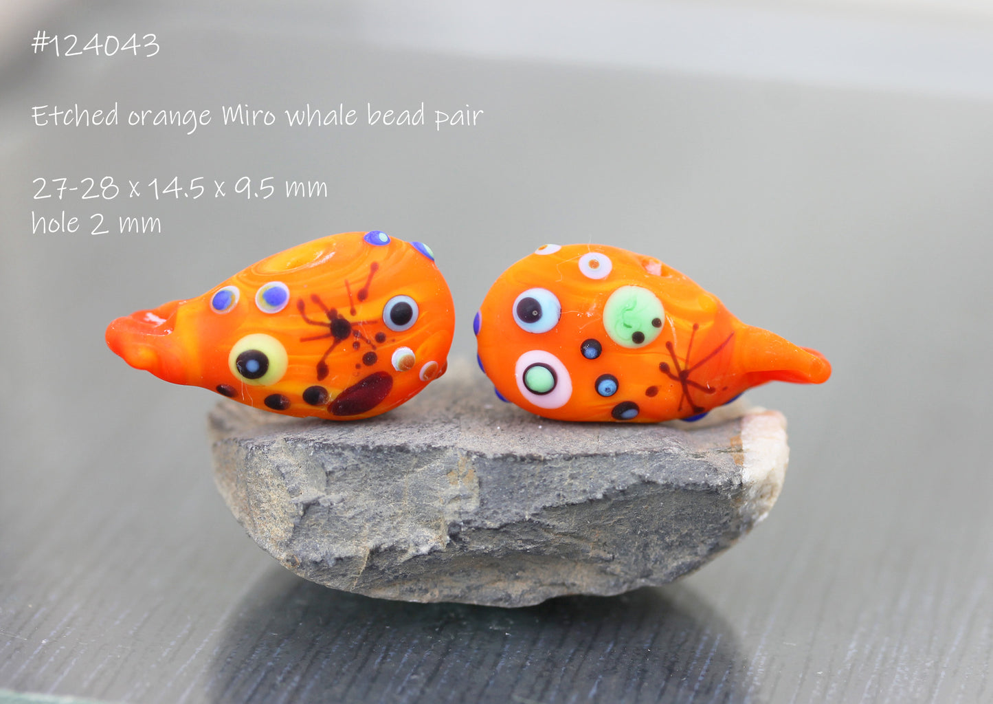 Orange Miro Fish Bead Pair