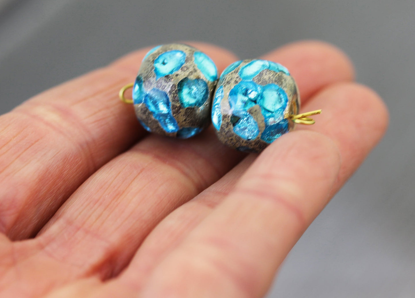 Aqua blue Sea Rocks bead pair  #224121m