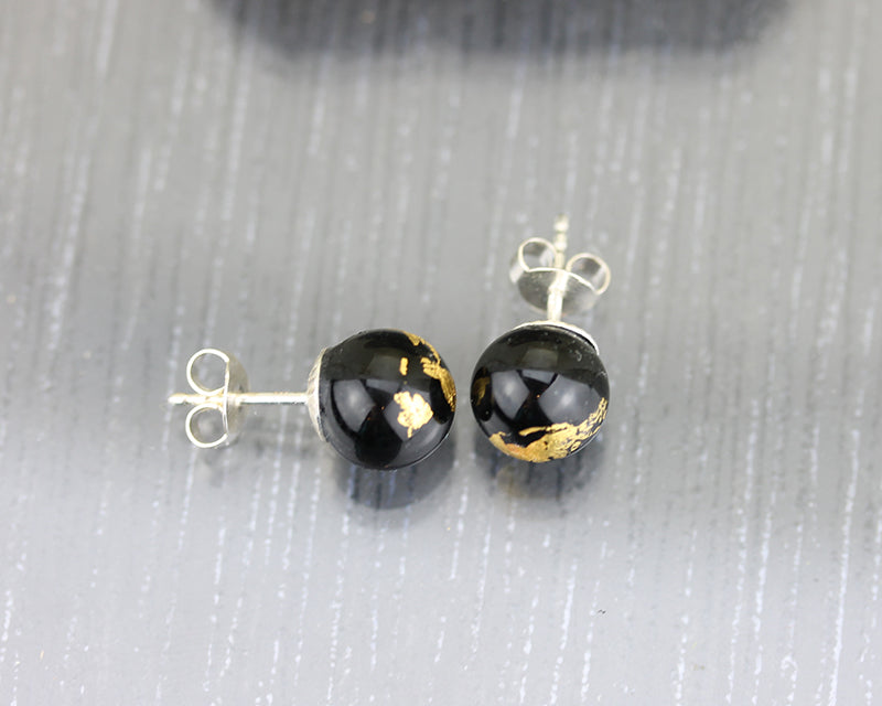 Black and gold silver stud earrings