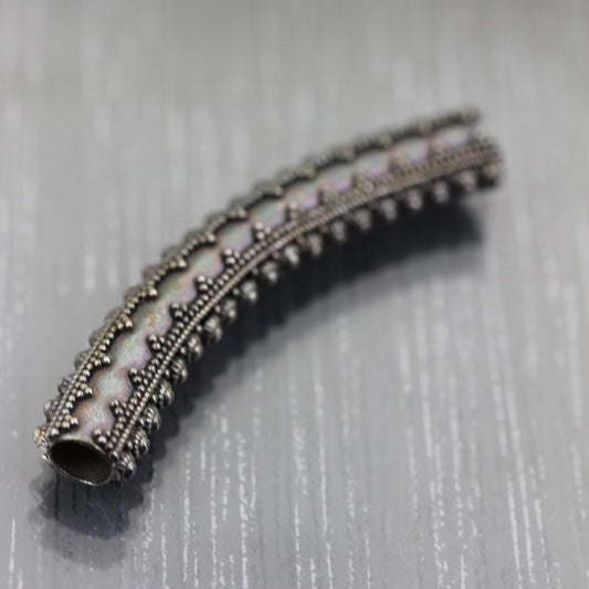 Long tube perle en argent cylindre à gros trou Argent 925 Sterling motif dots granulé. Fournitures de bijouterie, Intercalaires argentés,