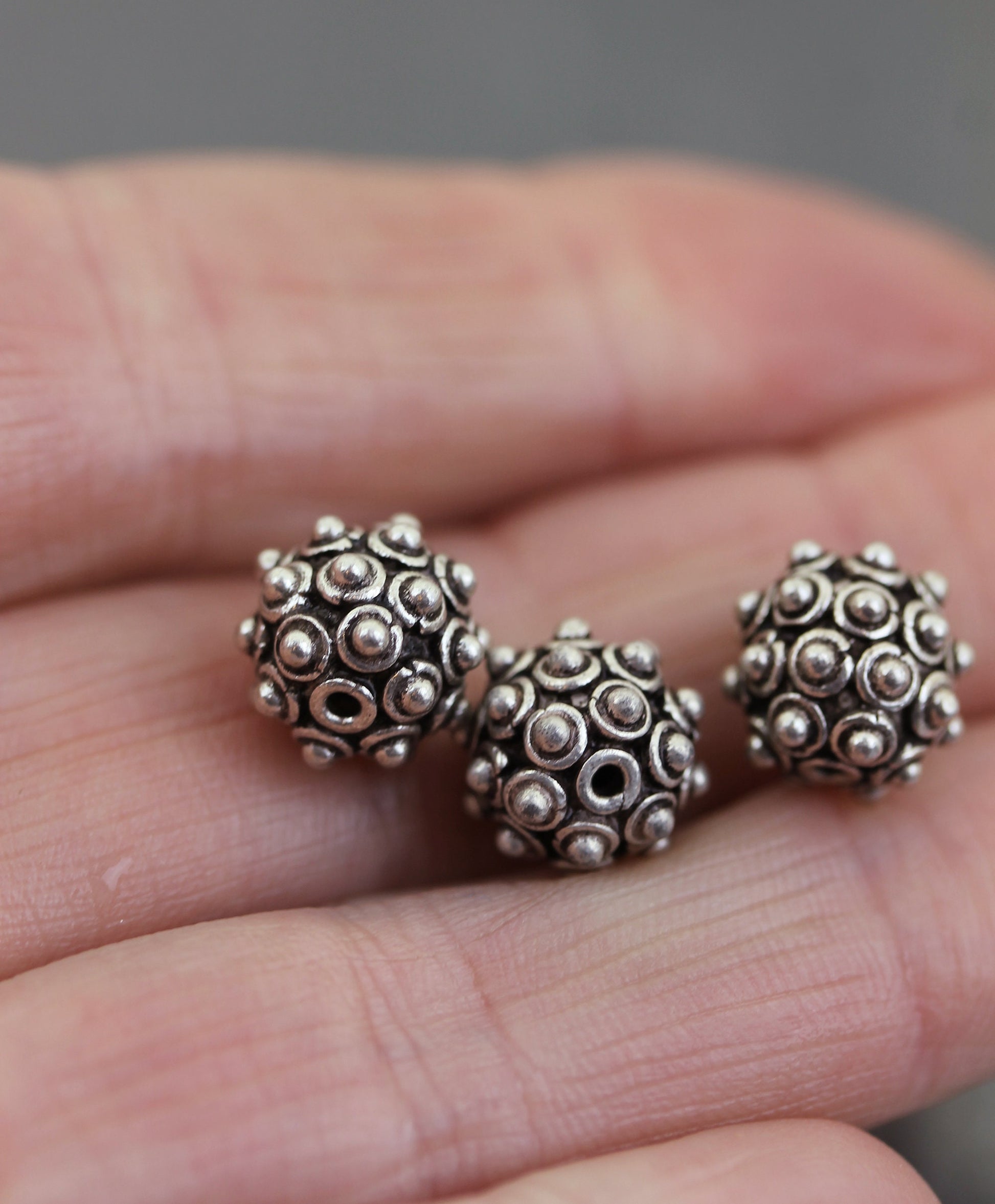3 perles en argent rondes avec points en Argent 925 Sterling à pois. Fournitures de bijouterie, Intercalaires argentés,