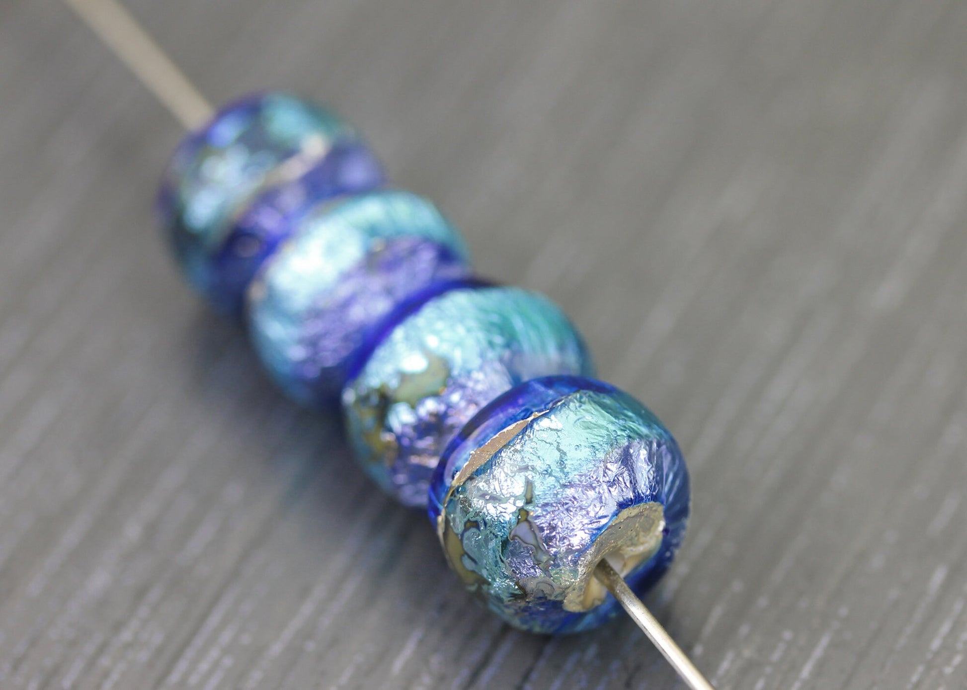 2 Paires de perles bleues dégradées cobalt/turquoise/myosotis. Duo de perles bleues. Perle en verre Anne Londez SRA