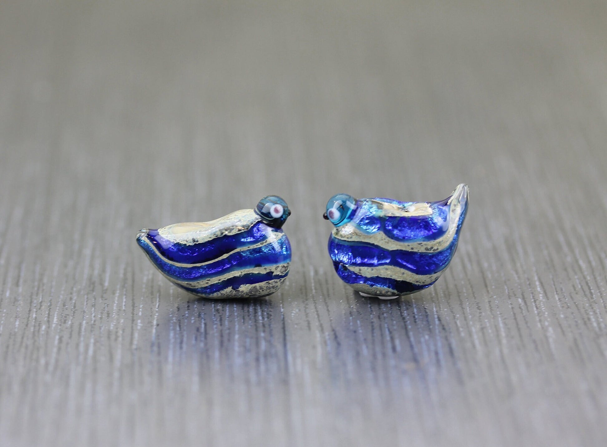 2 Perles en verre Oiseaux bleu cobalt. Lot de perles assorties. Perles de verre au chalumeau lampwork perles d'art Anne Londez SRA OOAK