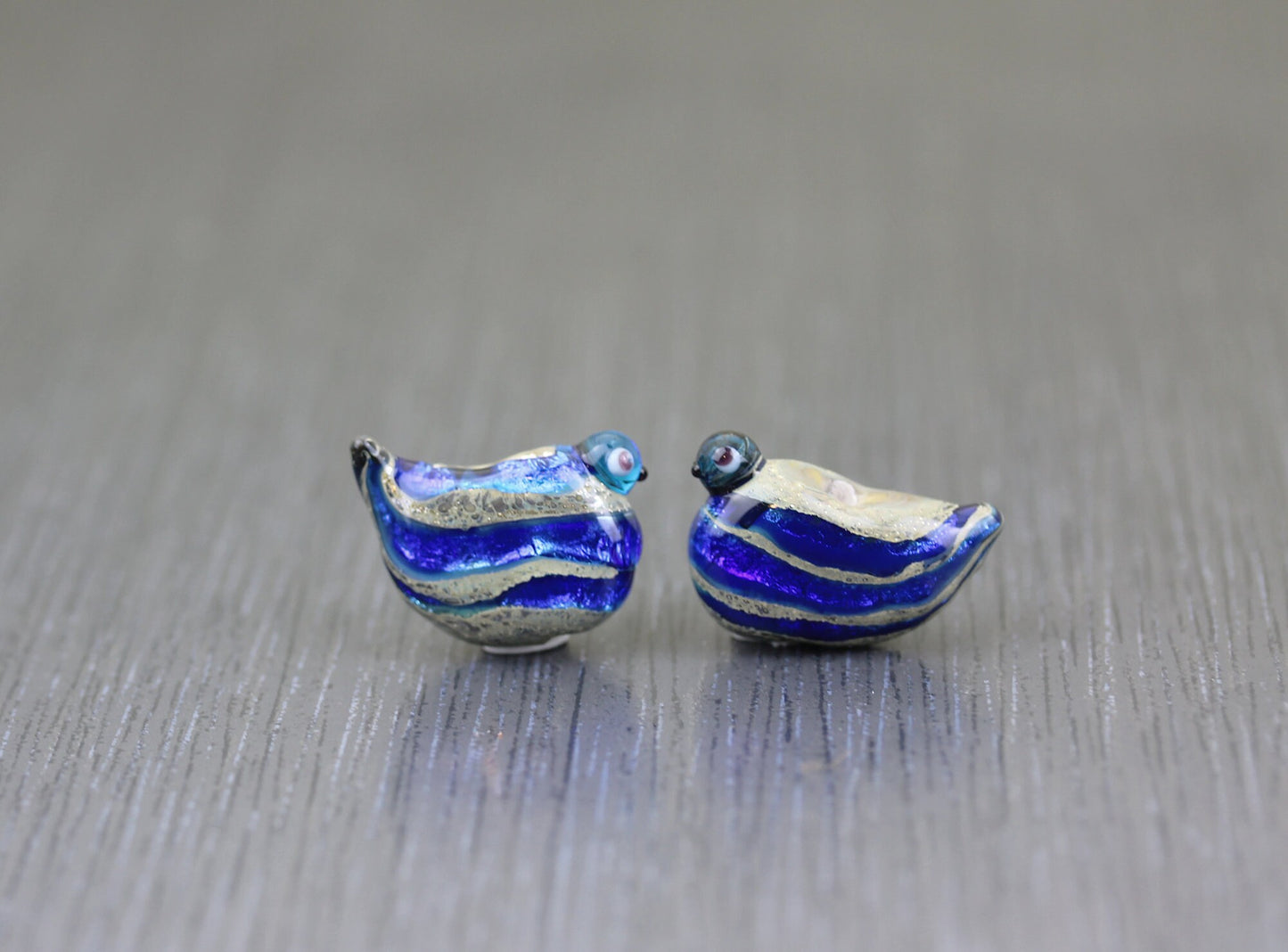 2 Perles en verre Oiseaux bleu cobalt. Lot de perles assorties. Perles de verre au chalumeau lampwork perles d'art Anne Londez SRA OOAK