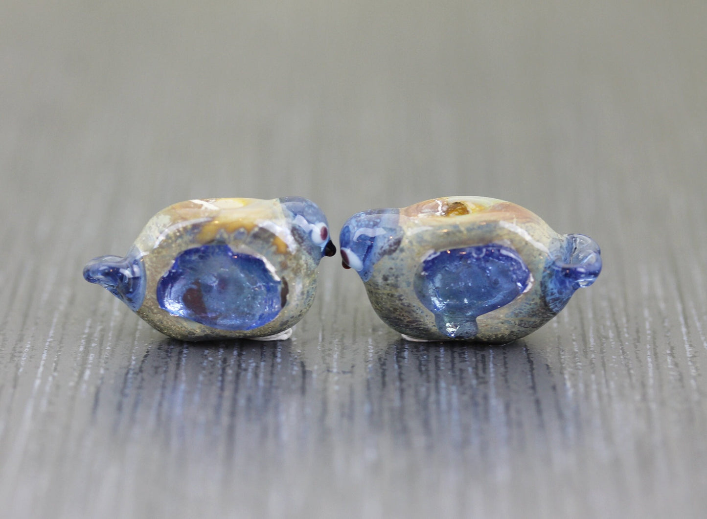 2 Perles en verre Oiseaux bleu myosotis. Lot de perles assorties. Perles de verre au chalumeau lampwork perles d'art Anne Londez SRA OOAK