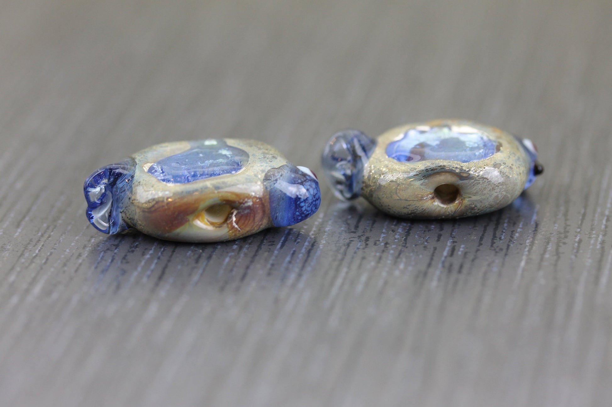 2 Perles en verre Oiseaux bleu myosotis. Lot de perles assorties. Perles de verre au chalumeau lampwork perles d'art Anne Londez SRA OOAK